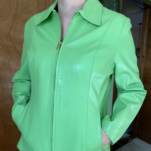 Pale green leather jacket Clearance